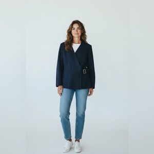 Vintage Italian wool Navy Belted Blazer size 46